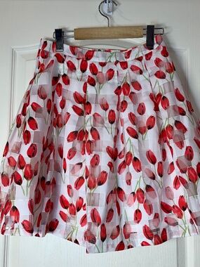 Tulip Print Sheer Floral Skirt EU 40 Romantic Cottagecore Garden Party Spring